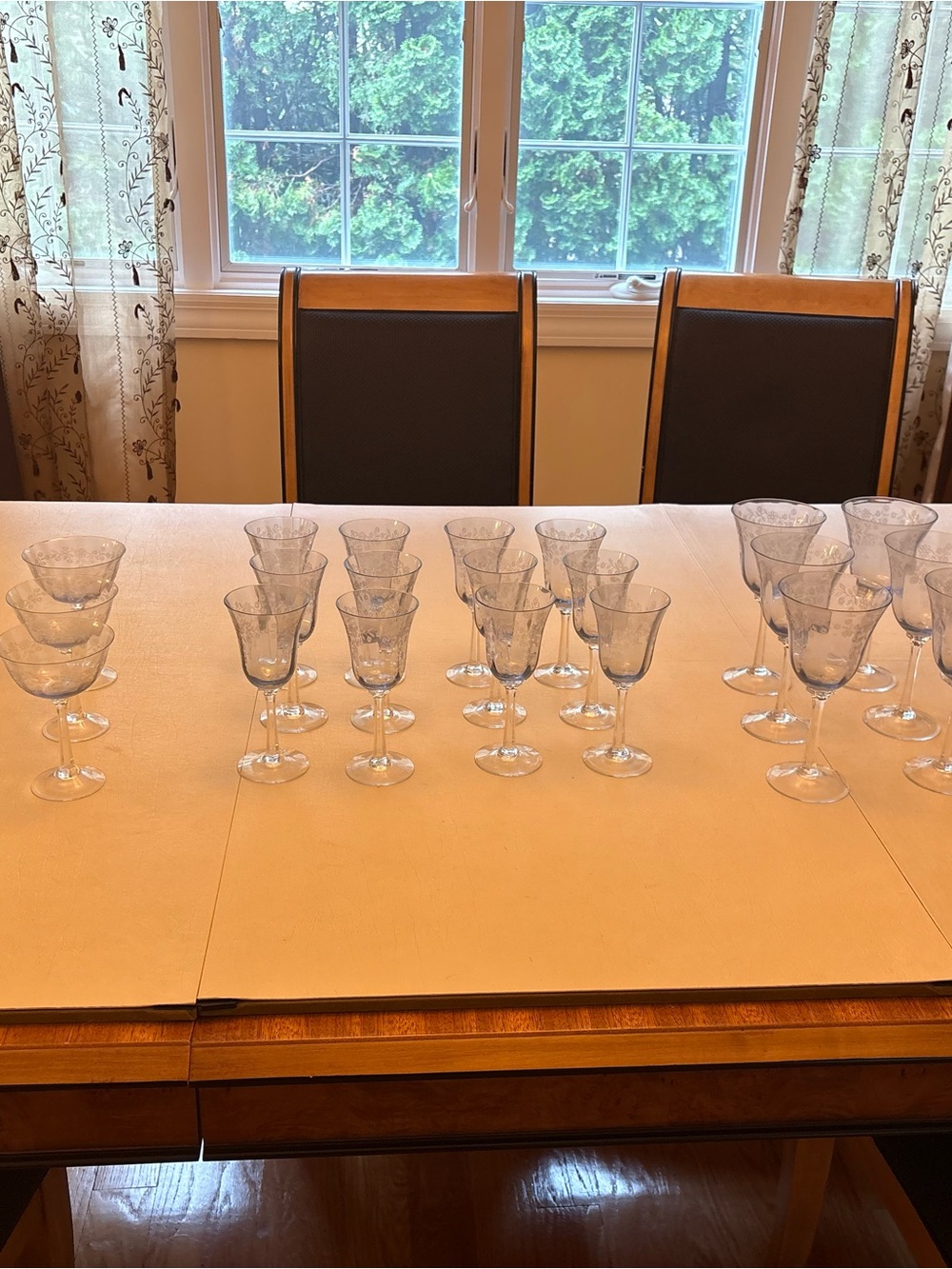 Set of Clear Etched Wine Glasses - Vintage Styled -12 white wine